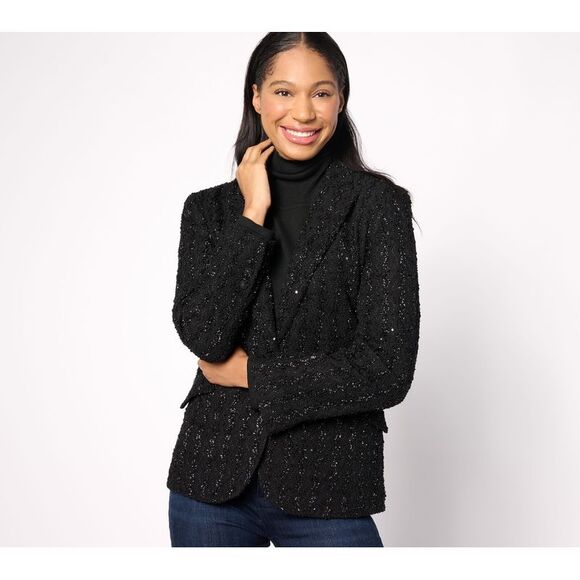 Dennis Basso Women's Jacket Sz 16 Boucle Blazer with Sequin Black A628196 - Picture 1 of 4